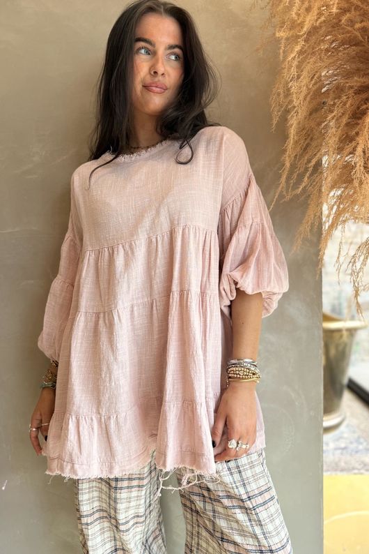 Driftwood Bell Sleeve Smock Top Rose